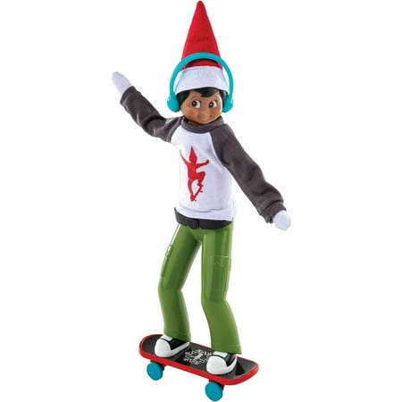 The Elf on the Shelf MagiFreez Holly Jolly Ollie Skateboard Set for Your Scout Elf - Includes Magical Standing Pants, elf- Sized Long Sleeve tee, Headphones and Skateboard