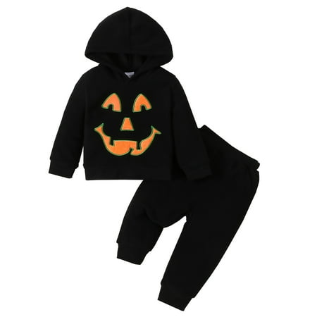 

Icvfdpl Toddler Boys Outfits Long Sleeve Hooded Outfit Pumpkin Skeleton Sweatshirt Top Pant Fall Winter Beach Sun Bow Tie Party