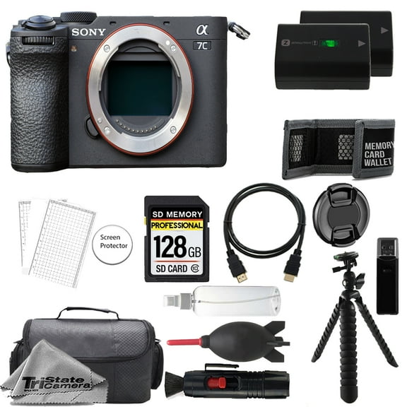Sony a7C II Mirrorless Camera (Black)   128GB   Tripod   Extra Batt - Value Kit (International Version)