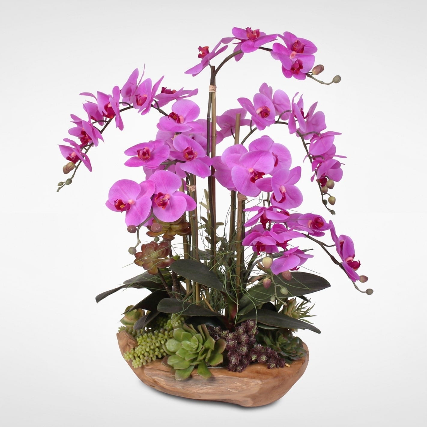 Purple Silk Orchids With Succulents in Wood Bowl - Walmart.com
