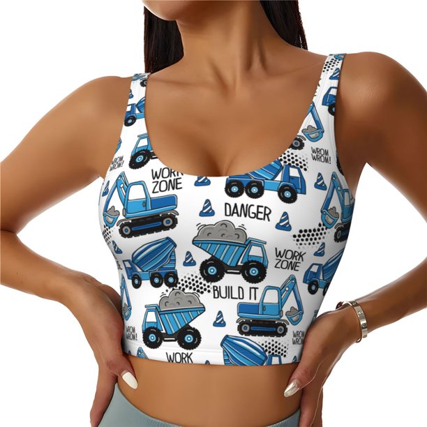 Balery Blue Excavator Sujetadores deportivos con espalda cruzada para mujer, acolchados, sin costuras, de alto impacto, ideales para yoga, gimnasio, entrenamiento y fitness.-