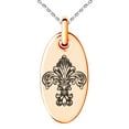 thumbnail image 4 of Tioneer Stainless Steel Royal Fleur De Lis Engraved Small Oval Charm Pendant Necklace, 4 of 4