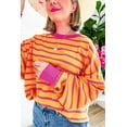 thumbnail image 5 of Women's Orange Striped Round Neck Drop Shoulder Loose Sweater, 5 of 10
