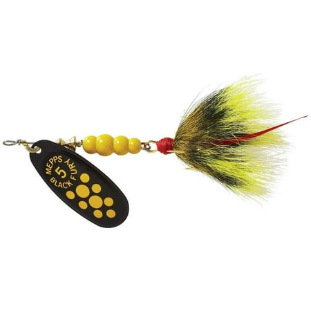 Mepps Black Fury Dressed Treble Inline Spinner 1/3-ounce Yellow Dot/Black Yellow Tail Multi-Colored