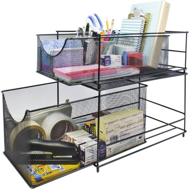 Sorbus 2 Tier White Metal Mesh Sliding Drawers Organizer Baskets