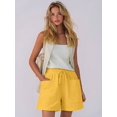 thumbnail image 6 of Women Comfy Drawstring Casual Elastic Waist Pure Color Shorts with Pockets Yellow L, 6 of 8