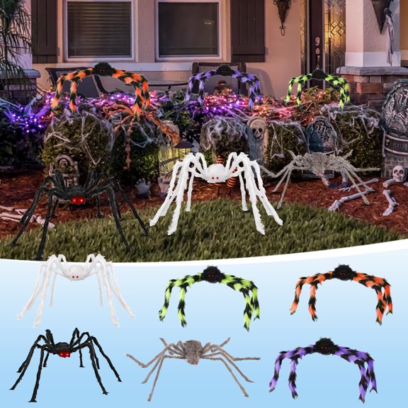 RKSTN 2.95FT Giant Spider Halloween Decorations Outdoor, Scary Large Spider with Adjustable Legs for Yard Lawn Indoor Haunted House Props, White
