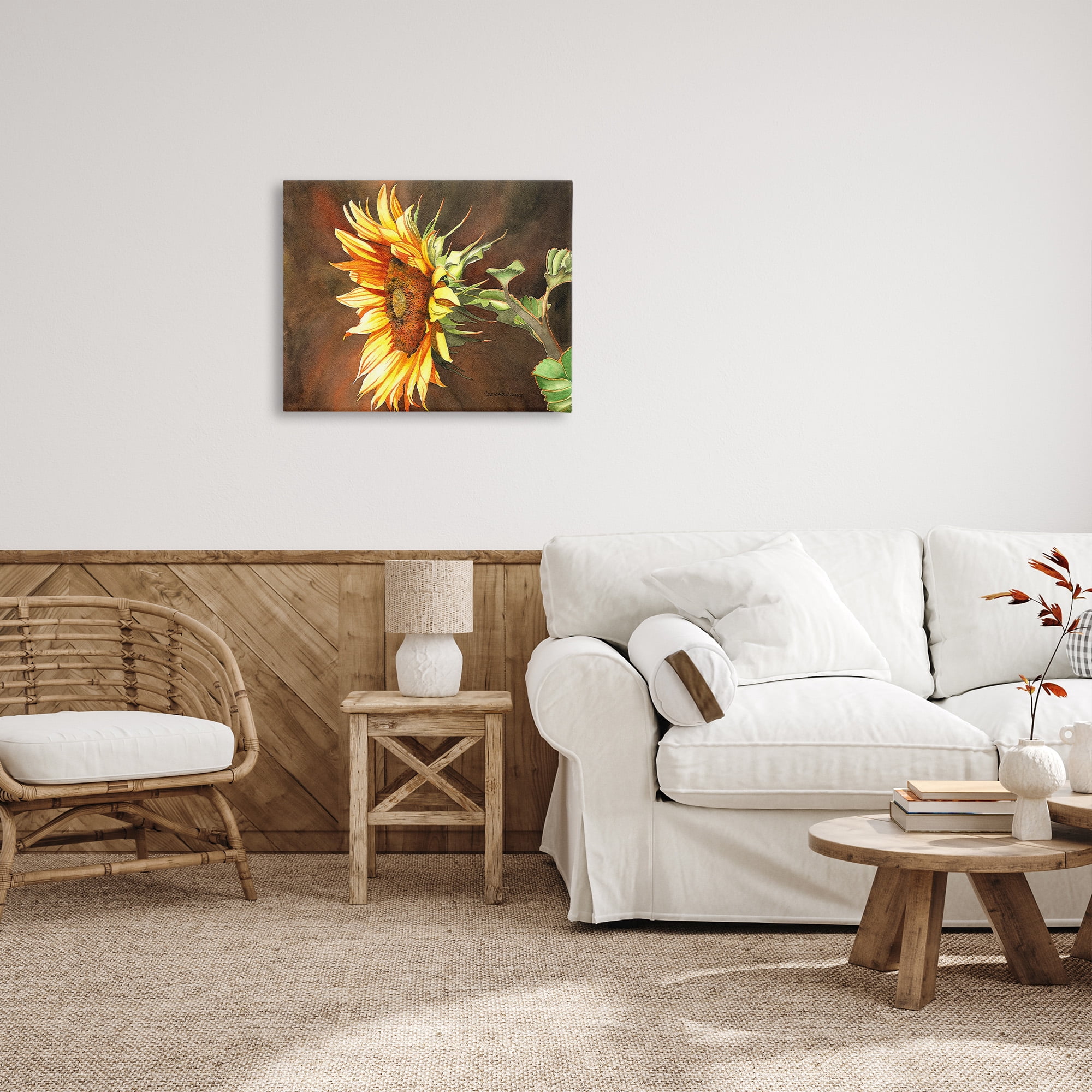 Stupell Industries Sunflower with Vivid Light Botanical & Floral Painting Gallery Wrapped Canvas Art Print Wall Art, 30 x 24