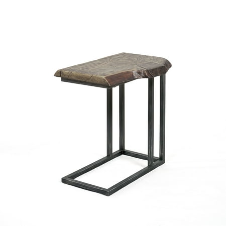 Best Master Furnitures YFT5 Brown Metal and Wood C-shaped Side (Best Paint For Wood Table)