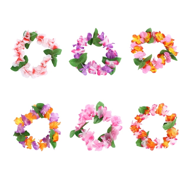 6 diademas de flores hawaianas coloridas, tocados, coronas tropicales para luau hawaianos, suministros para fiestas (al azar)
