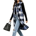 thumbnail image 6 of Plaid Button Down Long Vest For Women, Lapel Collar Sleeveless Side Split Cardigan, Fall Casual Curved Hem Tops With Pockets, 6 of 7