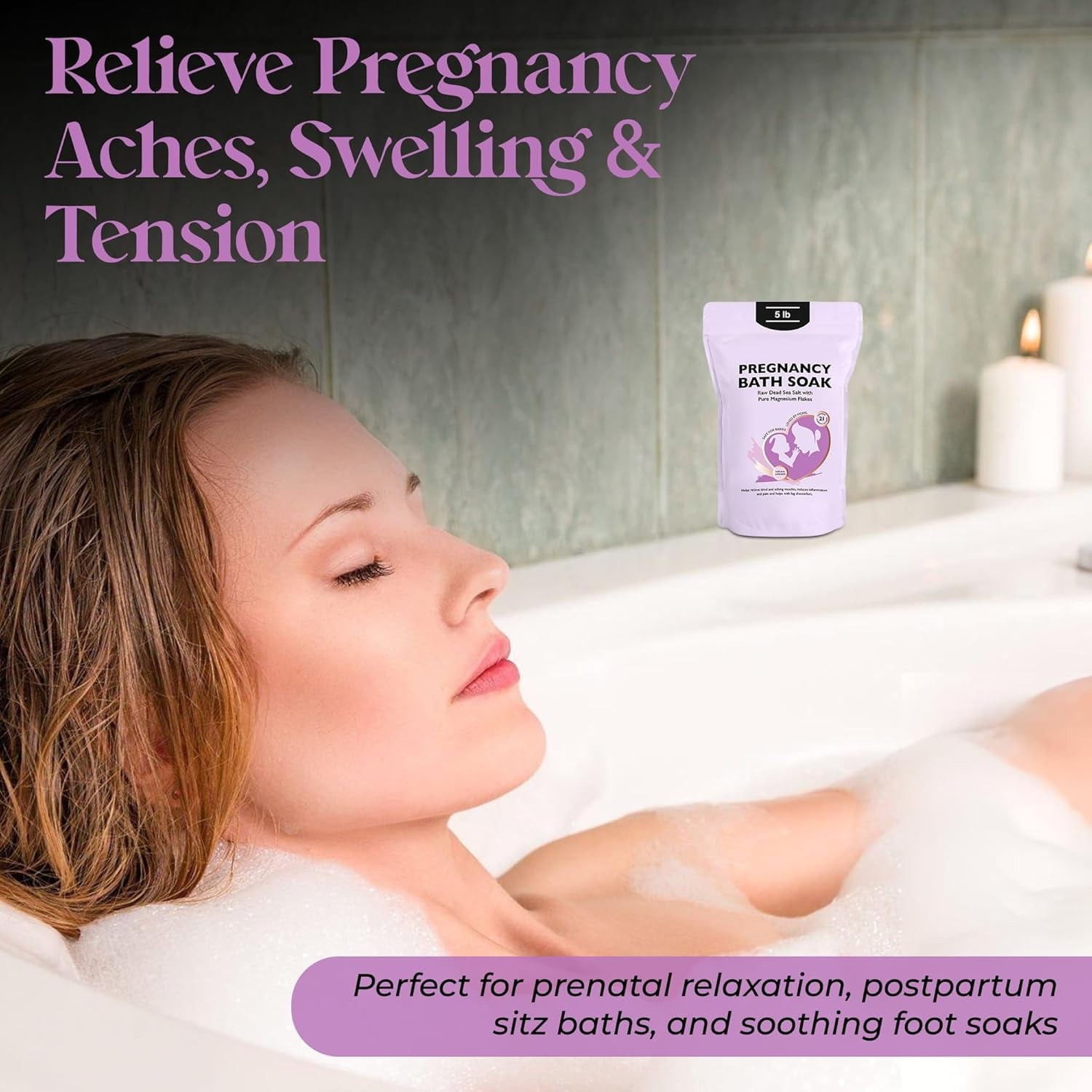 Aromasong Dead Sea Pregnancy Bath Soak with Natural Lavender & Magnesium Flakes, 5 lb | Pregnancy Safe Magnesium Bath Salts