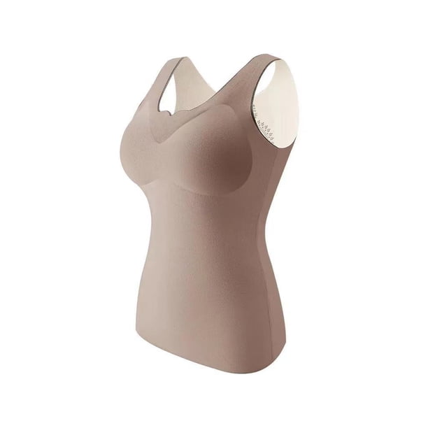 Jumpingount Ropa interior térmica de invierno frío para mujer, Top transpirable de mantenimiento del calor, chaleco básico de poliéster adelgazante, Ropa interior Café XXXL Jumpingount AP013622-15