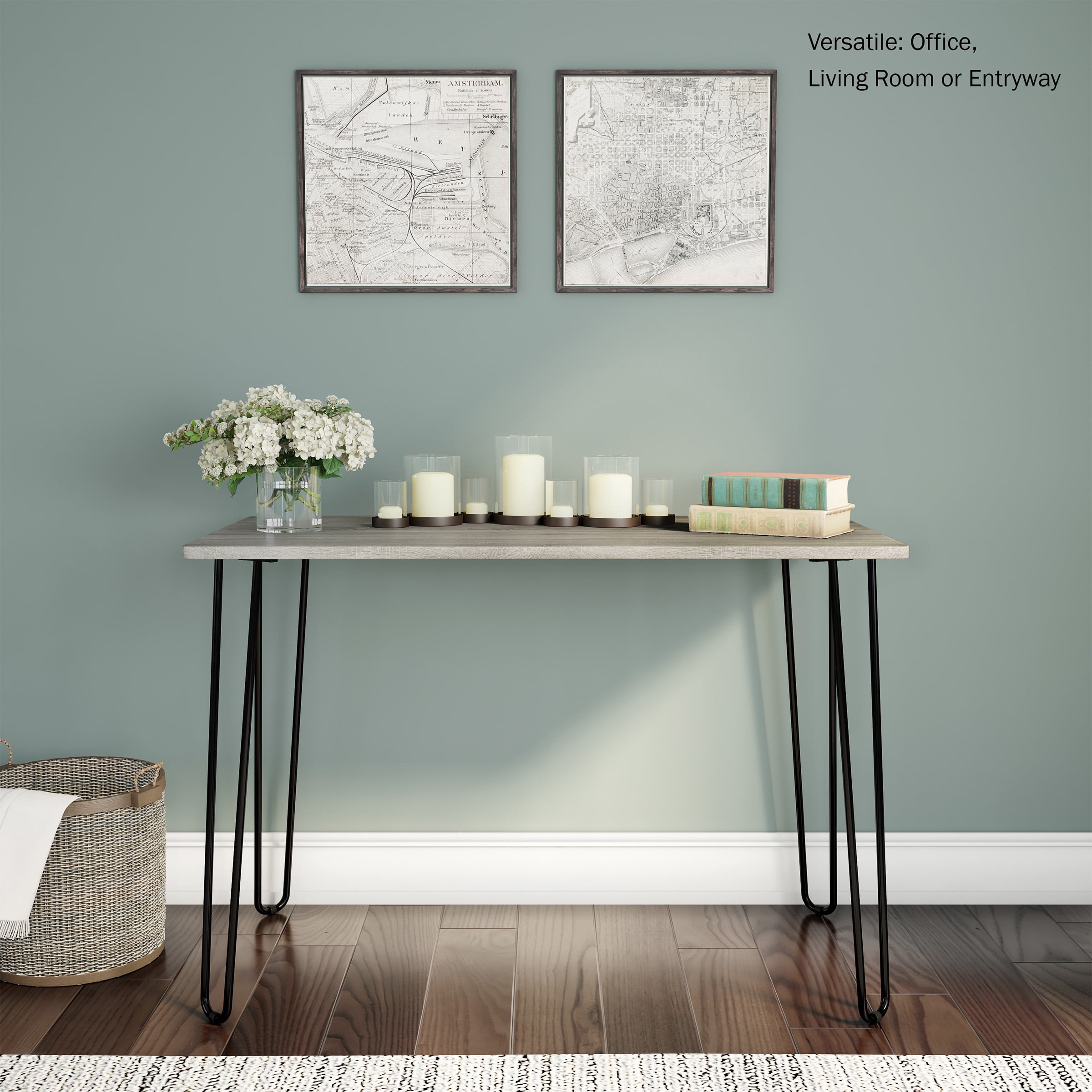 Somerset Home Modern Desk with Hairpin Legs - Home Office Furniture (Gray)