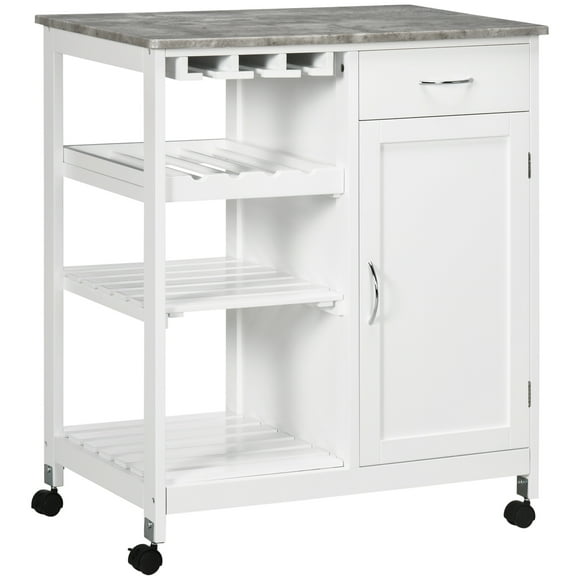 HOMCOM Kitchen Cart on Wheels with Wine Rack, Drawer, Shelf and Cabinet