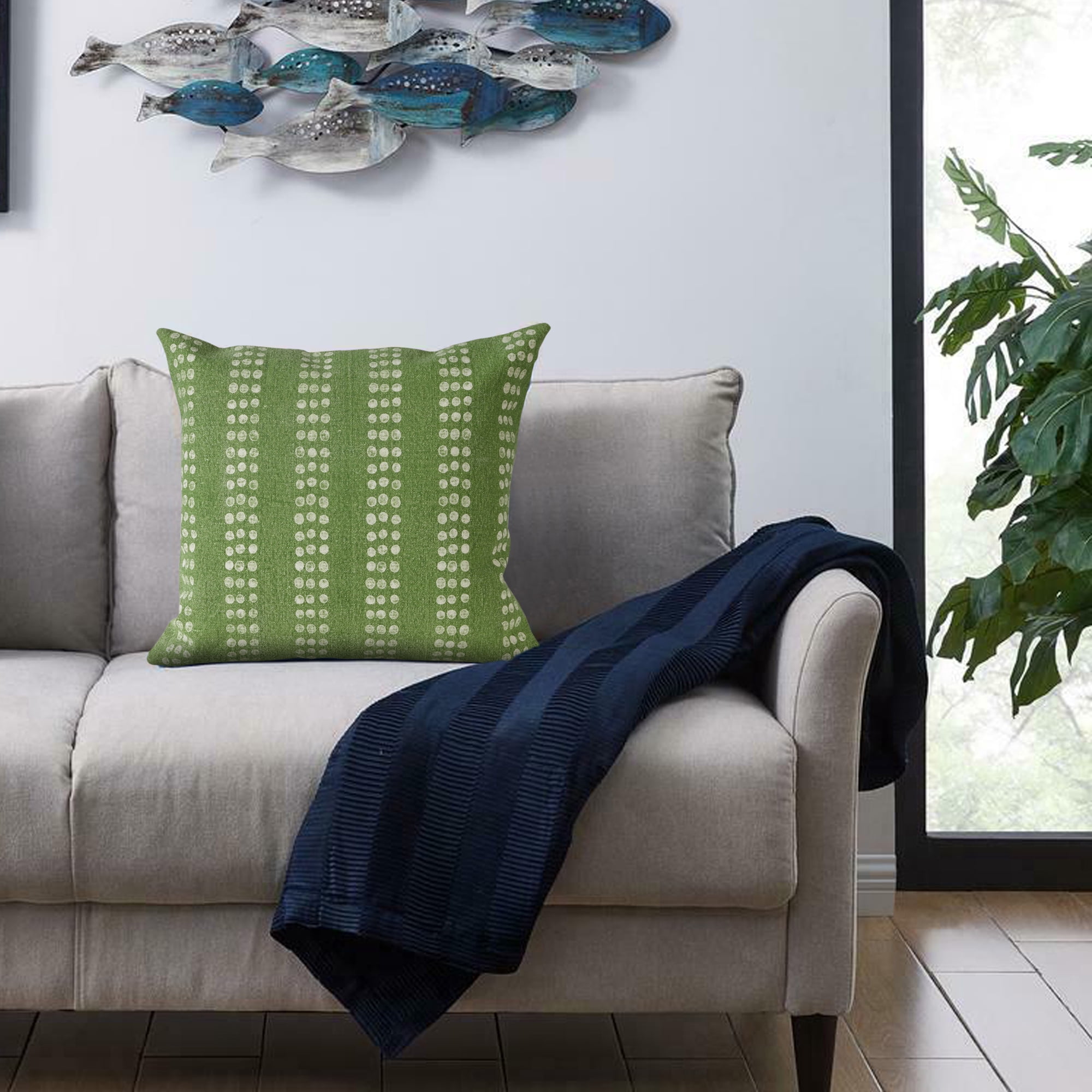 Laddha Home Designs Hand Woven Dots Striped Square Throw Pillows - 20" - Green and White - Set of 2
