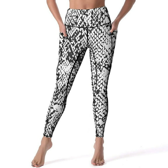 Black And White Snake Print Yoga Pants Women Leggings Push Up Yoga Legging Stretch Graphic Workout Sports Tights