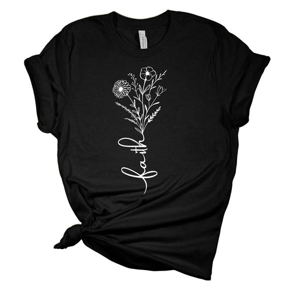 Trenz Shirt Company Faith Floral Bouquet Unisex Ladies Design Christian T-shirt Graphic Tee-Black-4xl