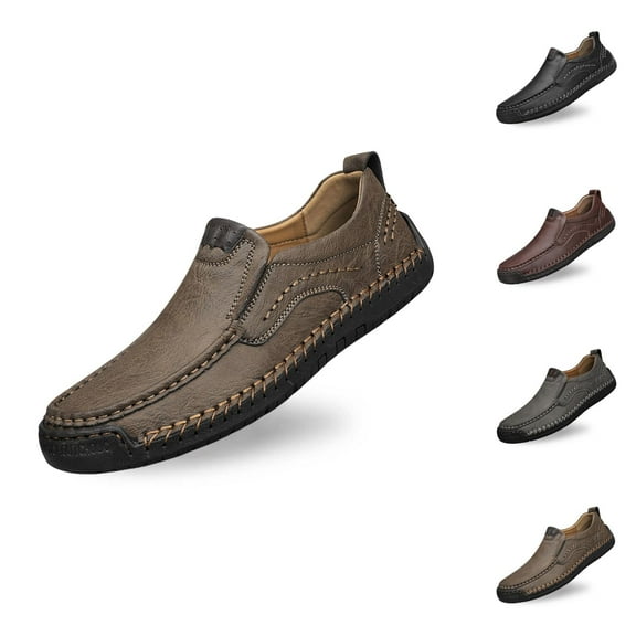 Men's Casual On Loafers Comfortable Leather Flat Shoes For Daily Wear With Jeans All Season Non Sole Lightweight Breathable Shoes For Mens