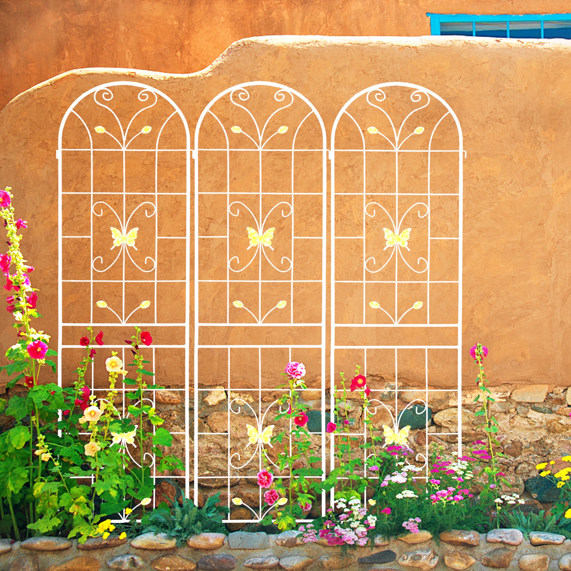 Miniyam 4 Pack 86.7x19.7in Arch Garden Trellis with White Metal Coating – Perfect for Supporting Climbing Plants Outdoor(Butterfly White)
