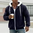 thumbnail image 3 of Mwjwdo Mens Fuzzy Sherpa Jacket Fleece Long Sleeve Full-Zip Drawstring Hooded Shirt Casual Warm Winter Jacket Coats Outdoor Fashion Navy S, 3 of 7