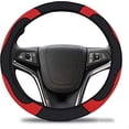 thumbnail image 1 of Funda de volante de microfibra (37-39 cm), color negro y rojo, transpirable, de PU, con freno de mano y palanca de cambios, universal y antideslizante., 1 of 5