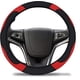 thumbnail image 1 of Funda de volante de microfibra (37-39 cm), color negro y rojo, transpirable, de PU, con freno de mano y palanca de cambios, universal y antideslizante., 1 of 5