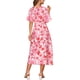 thumbnail image 3 of Vestidos de verano bohemios para mujeres INSPIRE CHIC, con escote en V, mangas cortas, cintura con lazo, fluido, con abertura, floral, maxi vestido de playa XL rosa, 3 of 5