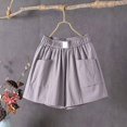 thumbnail image 3 of Women's Spring Summer Solid Cotton Li Nen Shorts With Split Pocket Casual Pants, 3 of 3