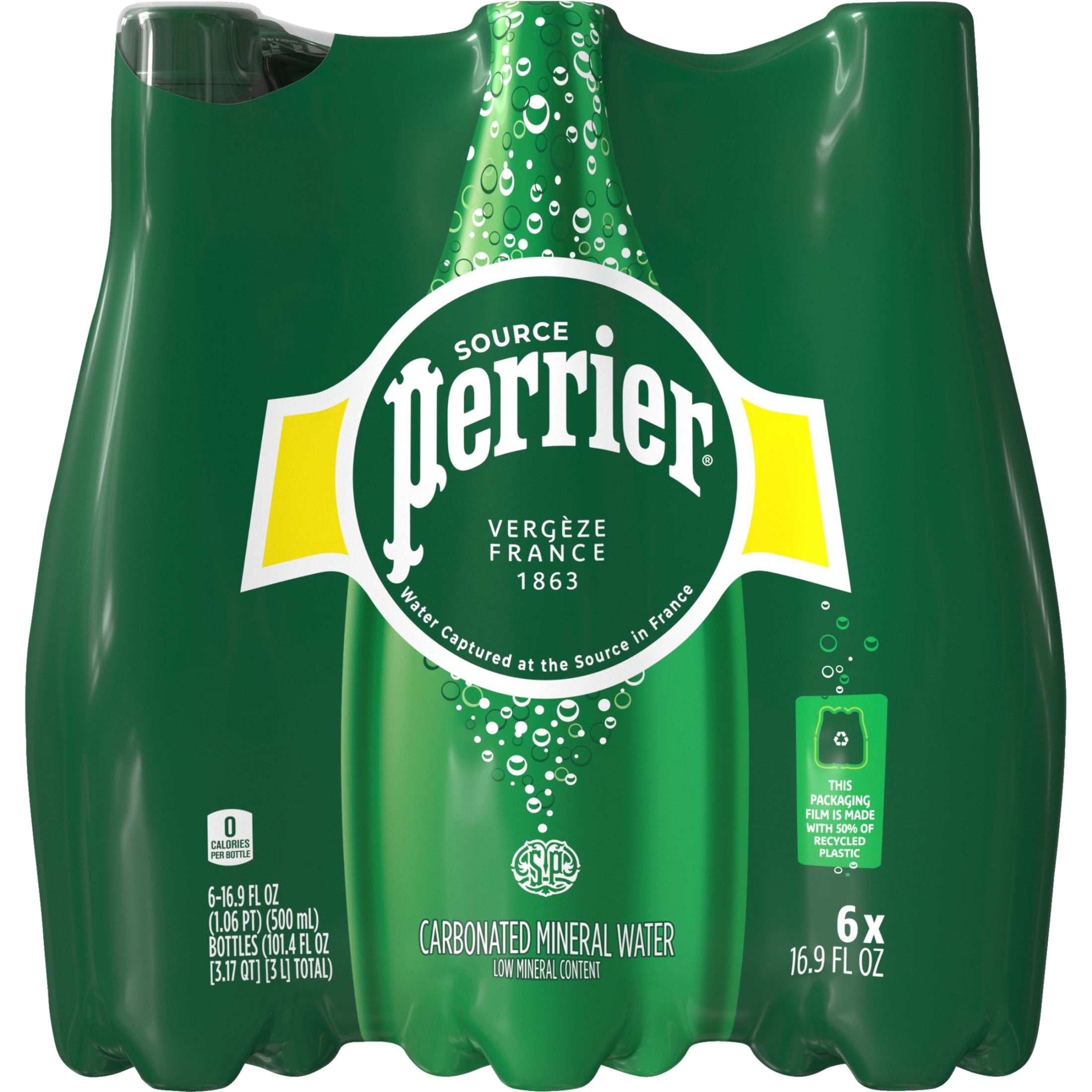 Perrier Sparkling Unflavored Mineral Water, 101.4 fl oz, 6 Pack Plastic Bottles