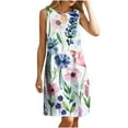 thumbnail image 2 of VBTAPA Summer Dresses for Women Boho Floral Print Sleeveless Keyhole Midi Dress Plus Size Casual Beach Sundresses Loose Flowy Tunic Dress White M, 2 of 9