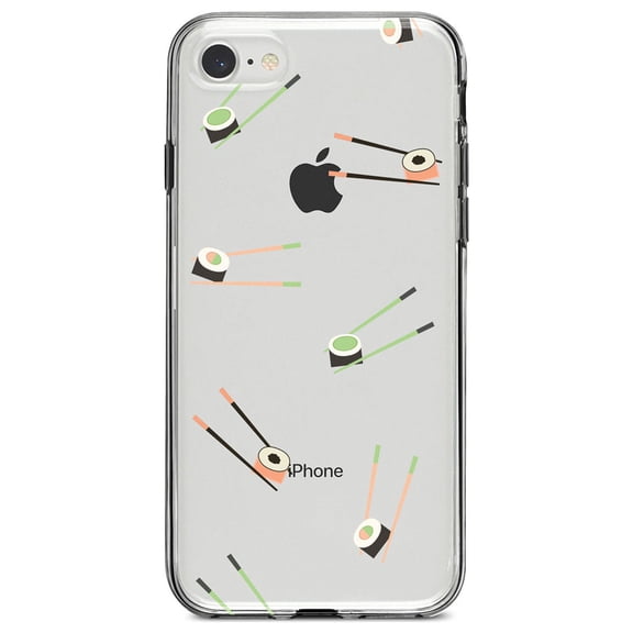 DistinctInk Clear Shockproof Hybrid Case for iPhone 7 8 SE (2020 Model) 4.7" Screen TPU Bumper Acrylic Back Tempered Glass Screen Protector - Sushi with Chopsticks - Pastels