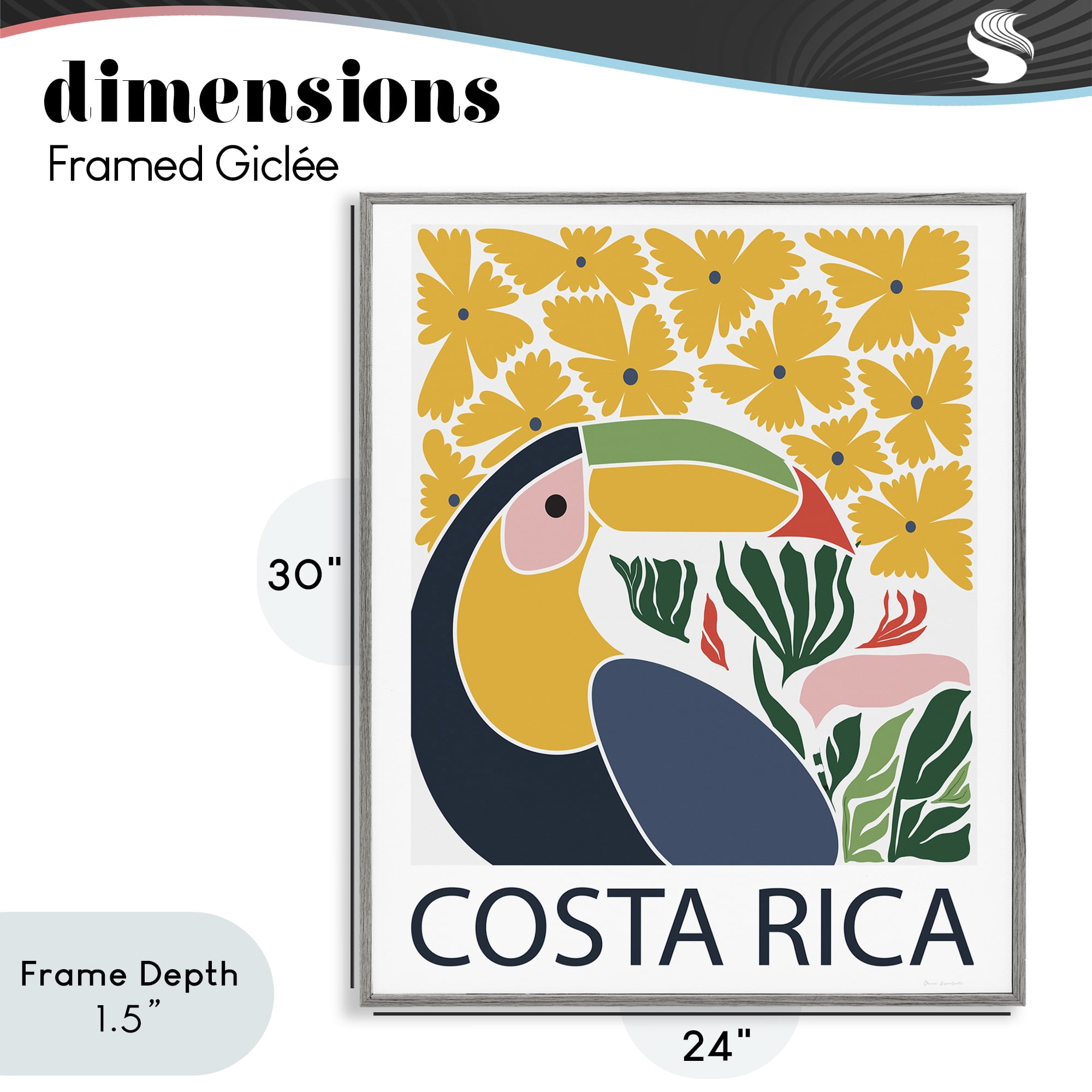 Stupell Industries Tropical Toucan & Flowers Gray Framed Giclee Art, design by Omar Escalante