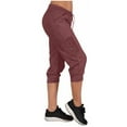 thumbnail image 5 of Wyobmus Capris Pants for Women Casual Active Sport Joggers Stretchy Solid Capri Workout Pants Elastic Hem 3/4 Sweatpants B-Burgundy, 5 of 8