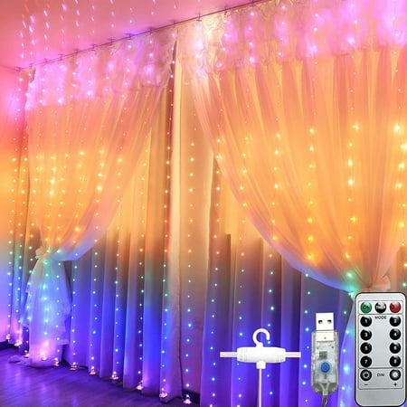 

Window Curtain String Light 280 LED Remote Control 8 Lighting Modes USB Powered Waterproof Fairy Light for Indoor Girls Bedroom Party Wedding Home Wall Decorations(Rainbow Color)