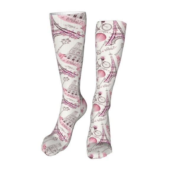 Rateoe Romantic Travel In Paris print Women's Men's Novelty 20in Crew Socks Cotton Socks Knee High Socks for Walking,Running,Nurses,Pregnancy-One Size