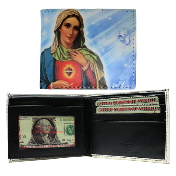Blessed Virgin Mary Immaculate Heart Leather Bi-Fold Bifold Wallet