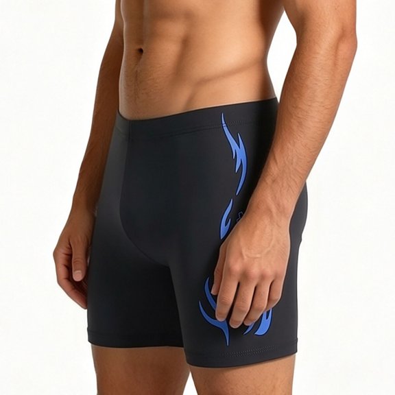 Men's Comfortable Swim Trunks Shorts and Cap Set, Elastic Waist Swimwear with Flame Pattern and UV Protection Beach & Poolside Vacation Blue 4XL