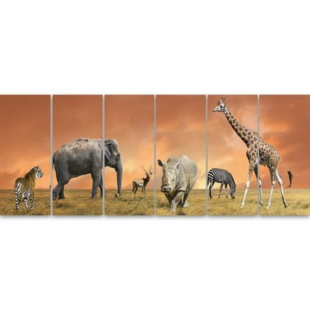 6 Graphic Designs - Design Art 'Savannah Wildlife Panorama' 6 Piece Graphic Art on Wrapped Canvas Set