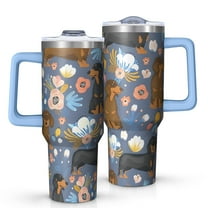 OBREWU Dachshund and Flower Tumbler with Handle and Lid,Dachshund and Flower 40oz Double Wall Vacuum Insulated Tumbler,Cups Gift for Women and Men