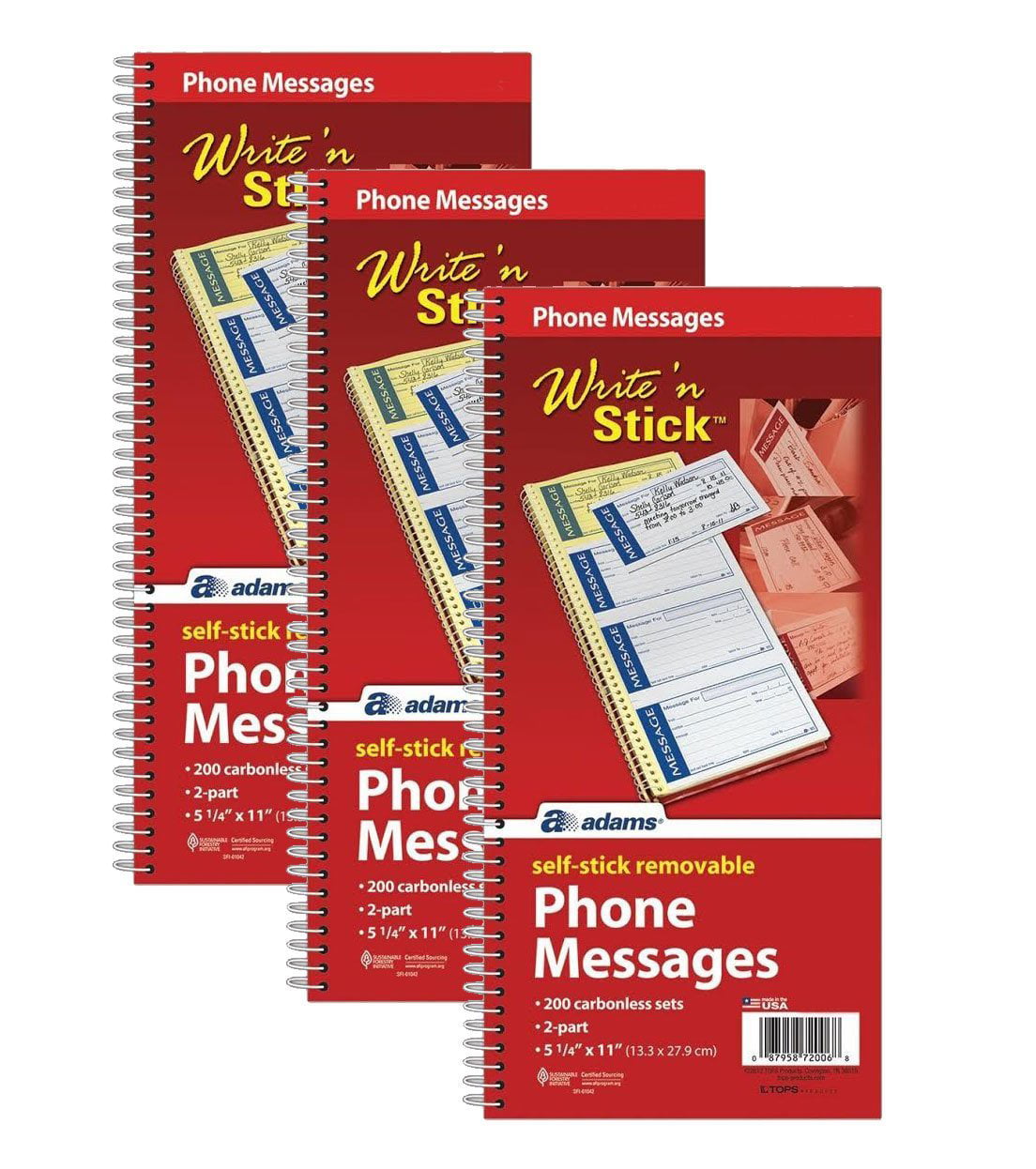 200 Forms" 51/4 x 23/4 "Adams Write 'n Stick Phone Message Pad Carbonless 