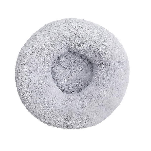Cama relajante para perros y gatos de 50 cm, con forma de donut de peluche, para perros pequeños y gatos, lavable y cálida, color gris claro.