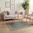 thumbnail image 3 of ODIKA 4'x6' Teal Multicolor Traditional Ornate Washable Area Rug Vintage Style Central Diamond Motif With Decorative Floral Border Non-Slip, Chair-Friendly, Flatwoven for Home Office, Under Desk, 3 of 7