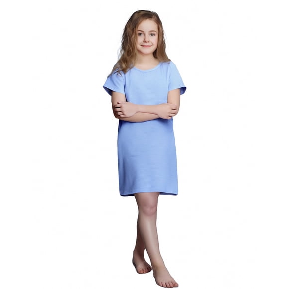 Rimyaw Chemises de Nuit en Coton pour Filles Robes de Nuit à Rayures Bleues Vêtements de Nuit Taille 7-8