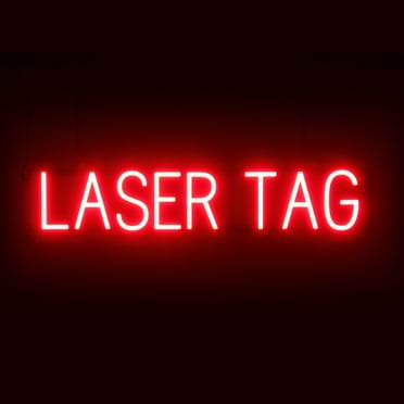 SpellBrite LASER TAG LED Sign for Business. 33.6" x 6.3" Red LASER TAG Sign Has Neon Sign Look With Energy Efficient LED Light Source. Visible from 500+ Feet, 8 Animation Settings.