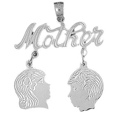 18K White Gold Mother With Son And Daughter Pendant - 37 mm