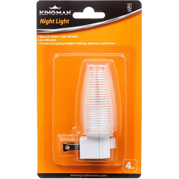 Kingman Luz Nocturna, Enchufe De Pared Con Interruptor De Encendido/Apagado, Blanco Cálido, Certificación Ul, 120 V, 4 W (Paquete De 1)