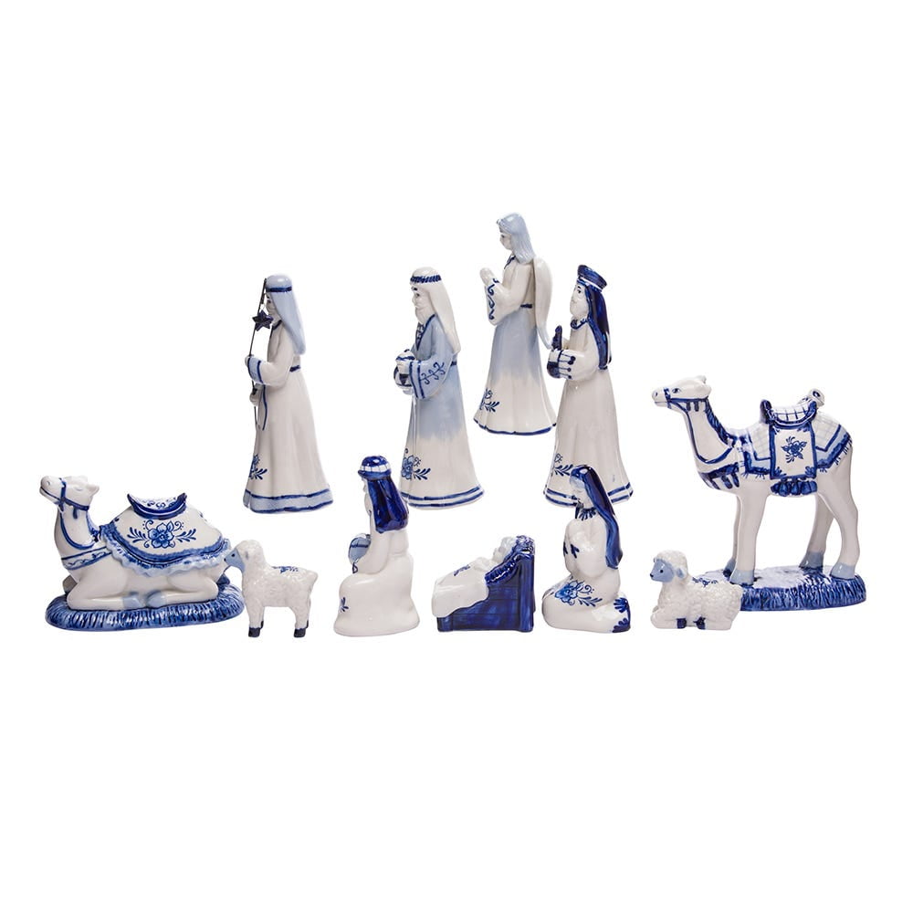 Kurt Adler 1.97-Inch by 6.7-Inch Porcelain Delft Blue 11-Piece Nativity Set