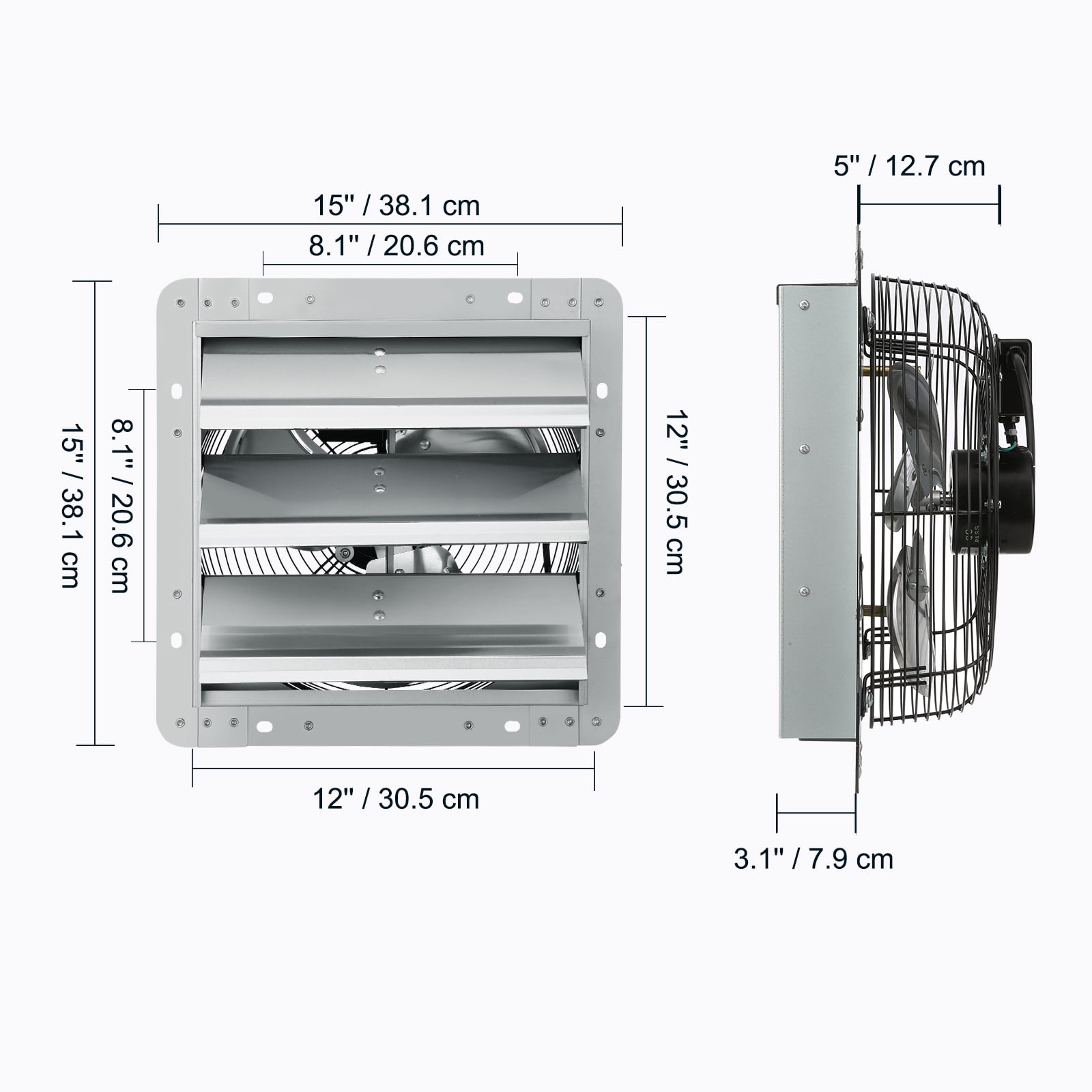 SKYSHALO 12" Duct 1000 CFM Aluminum Alloy, Galvanized Steel Shutter Exhaust Fan, Silver