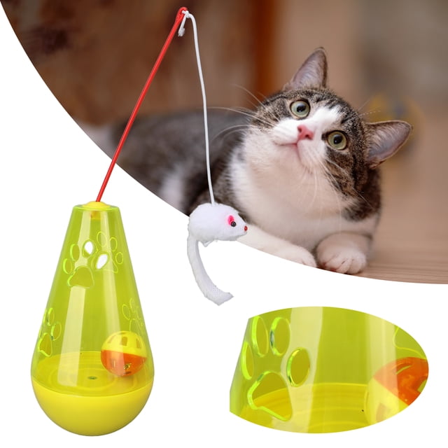 Jouet Chat Roly Jouet en Poly Chat avec Clochette Intégrée Jouet Interactif Collation avec Souris en Peluche Bâton pour Chats Chatons d'Intérieur